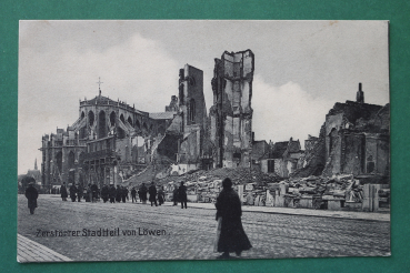 Postcard PC Löwen Leuven 1915 street destroyed church houses Belgium Belgie